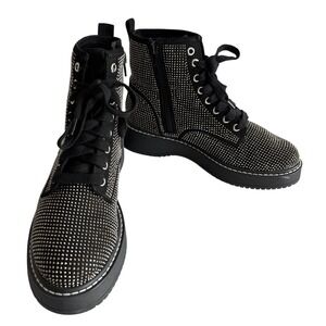 Madden NYC Size 7 Womens Combat Boots‎ Black Rhinestone